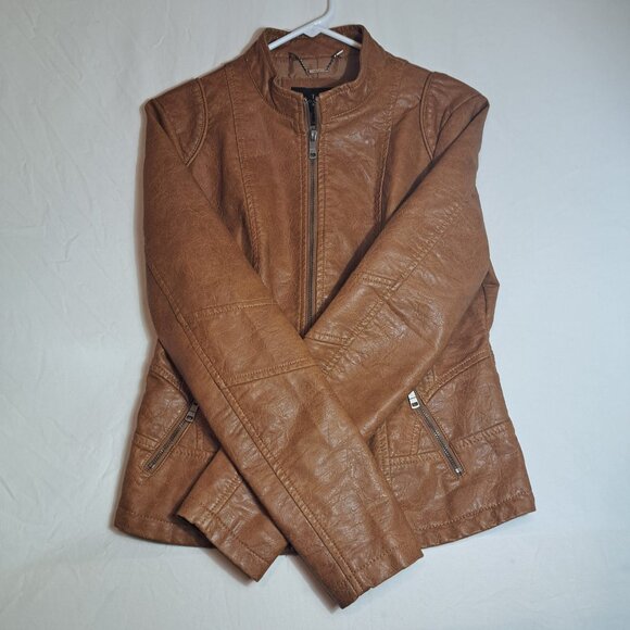 LA Coalition Brown faux leather jacket‎ womens size Medium - Picture 4 of 10